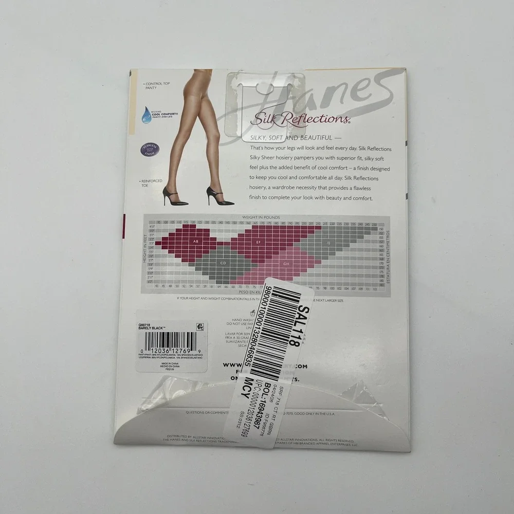 Hanes Pantyhose Womens AB Black Tan Silk Reflections Silky Sheer Lot of 3‎